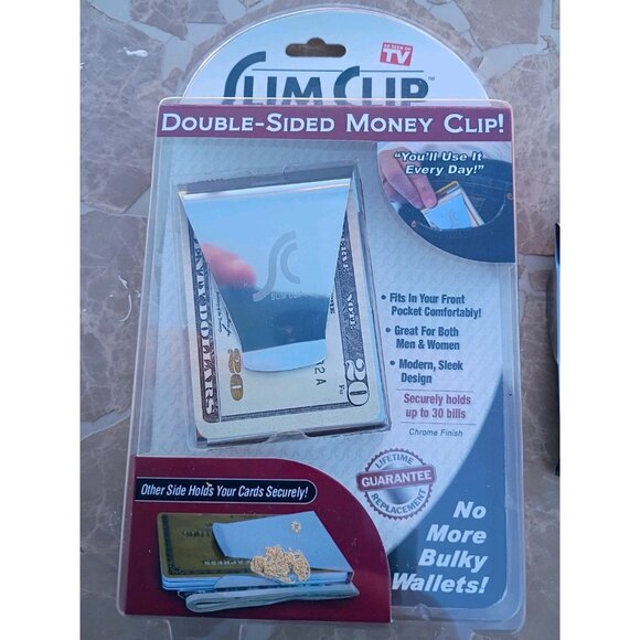 Slim Clip Double Sided Money Clip Silver  New In Package With Bonus 2nd Clip - Picture 1 of 3